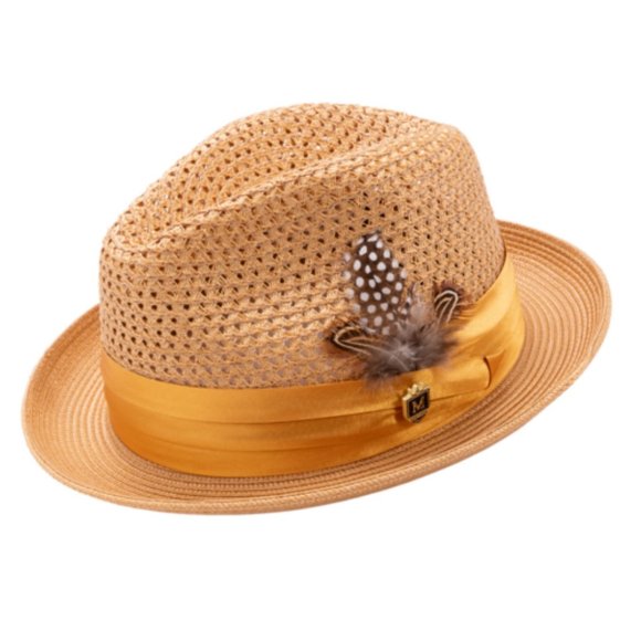 Montique COGNAC Pinch Braided Fedora With Satin Ribbon Hath-34
